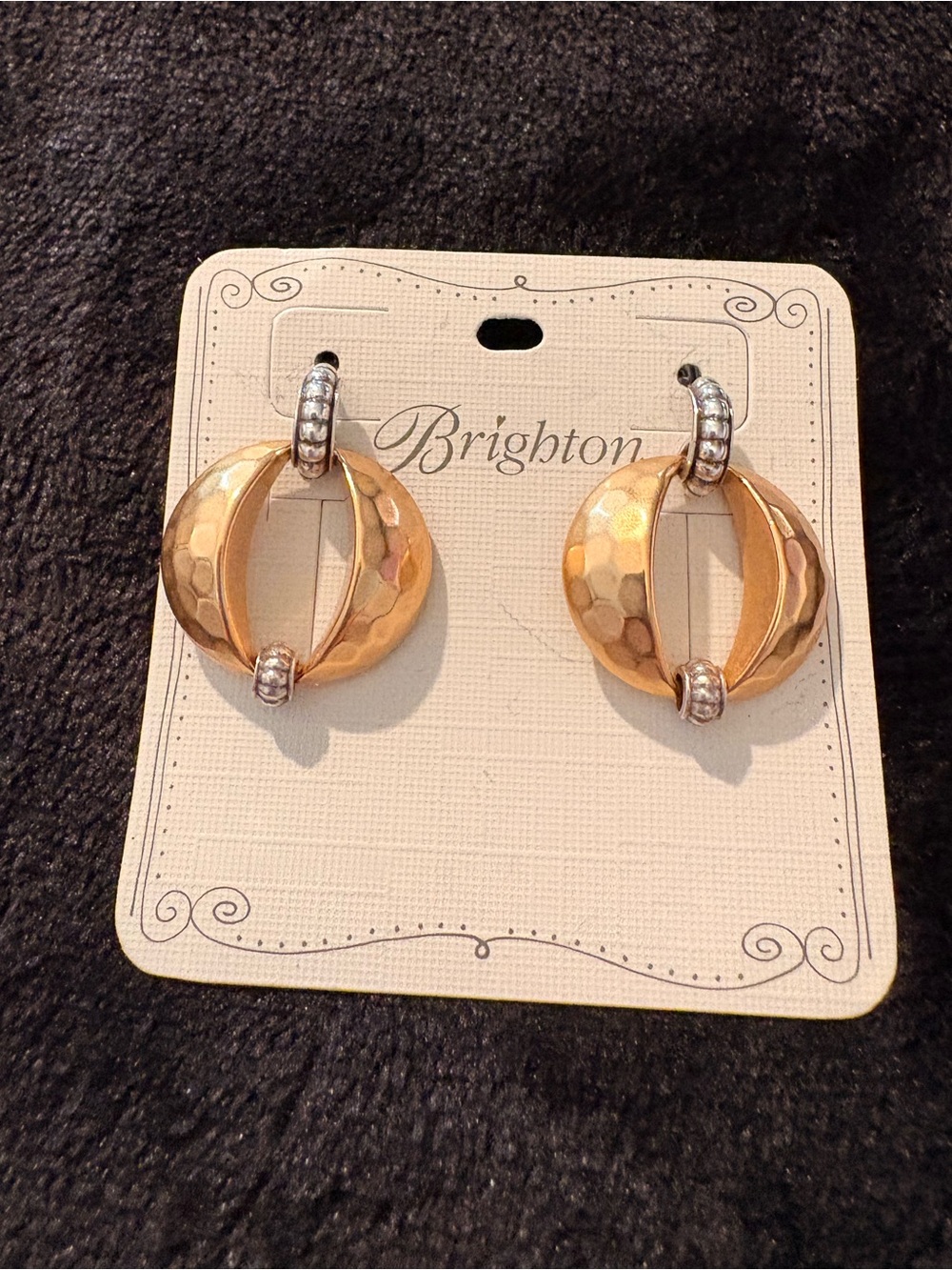 Brighton Two-Tone Gold and Silver Hammered Hoop Earrings